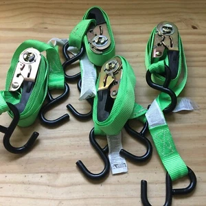 Two 1500lb 6' SMARTSTRAPS Retractable Ratchet Tie Down Straps (1"W) Color Green - Picture 1 of 6