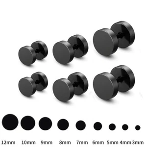 Men's Women's Cool Round Barbell Punk Hiphop Stainless Steel Ear Studs Earrings - Picture 1 of 10