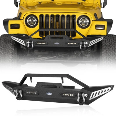 For 97-06 Jeep Wrangler TJ Black Front Offroad Bumper Guard + D-Ring & Led Light Foto 1 de 4
