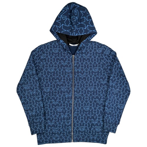 Givenchy Taglia S Giacca Oversize Blu Navy Stars Ripeti Logo Grafica Felpa con Cappuccio
