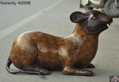 28"China fengshui Bronze 12 Zodiac Year Auspicious lucky animal mouse rat Statue - Image 1 of 4
