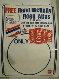 Coca-Cola, Amoco, Rand McNally "Free Road Atlas" Paper Sign 22" x 28" - Picture 1 of 1