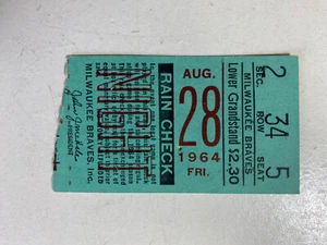 1964 Milwaukee Braves Vs San Fransisco Willie Mays August 28 1964 Ticket Stub - Picture 1 of 2