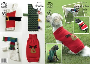 King Cole Knitting Pattern Christmas Dog Coats Double Knit DK - 4115 - Picture 1 of 2