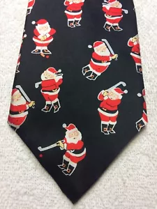 MUSEUM ARTIFACTS MENS TIE BLACK WITH SANTA CLAUSE 5 X 57 NWOT - Picture 1 of 4