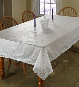 Vinyl Lace Betenburg Design Tablecloth White 60" by 104" Oblong/Rectangle - Picture 1 of 2