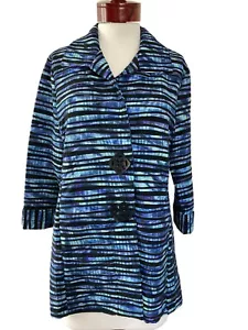 Drapers & Damons Medium Jacket Blue Black Stretch Knit 3/4 Sleeve Collar - Picture 1 of 5