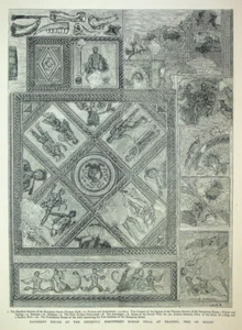 1881 Pavement Found at Roman Villa on Isle of Wight Original Antique Engraving - Picture 1 of 3