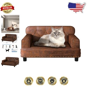 Durable Small Dog Sofa and Cat Chair with Removable Cover - Coffee Finished - Picture 1 of 11