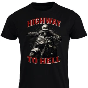 Skeleton Biker lustiges Motorrad T-Shirt Highway To Hell Skull Motorrad Fahrrad T-Shirt - Bild 1 von 13