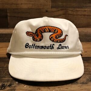 Cottonmouth Lures Hat Snapback Cap Mens White USA Made 90s Fishing - READ