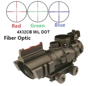 4X32 Tactical Rifle Scope Tri-Illuminated Reticle ACOG Scope W/Fiber Optic Sight - Picture 1 of 3