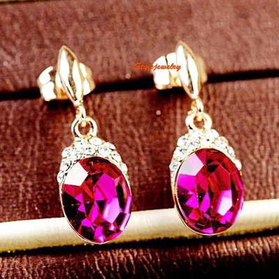 Rose Gold Filled Pink Oval Drop Dangle Earring Made With Swarovski Crystal IE16 Foto 1 de 4