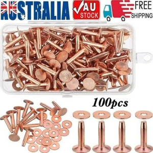 100Pcs/Sets Copper Rivets and Burrs Washers Leather Copper Rivet Fastener AU - Picture 1 of 9