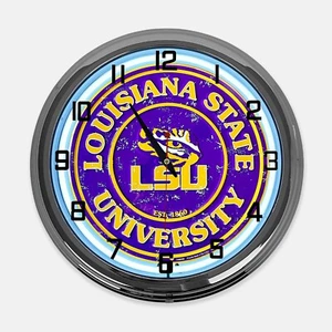 18" LSU Tigers Metal Sign Designed White Neon Clock - Picture 1 of 6