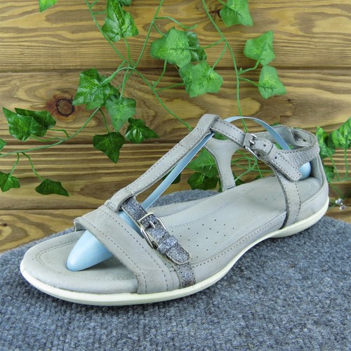 ECCO Women Gladiator Sandal Shoes Gray Leather Size 41 Medium