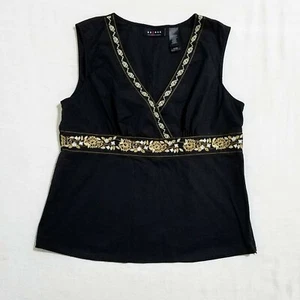Axcess Liz Claiborne 14 schwarz ärmelloses Top braun Blumenstickerei - Bild 1 von 7