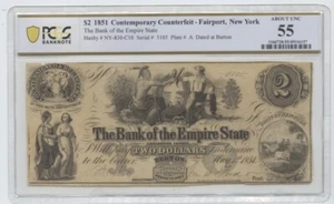 1851 $2 -Contemporary Counterfeit- Fairport, New York PCGS AU 55 - Picture 1 of 2
