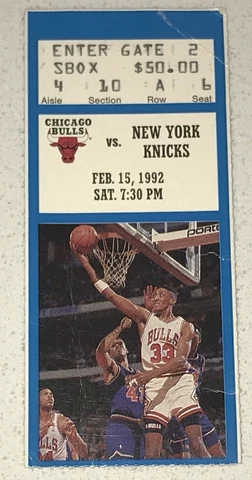 2/15/92 New York Knicks Chicago Bulls Ticket Stub Michael Jordan Patrick Ewing Cover
