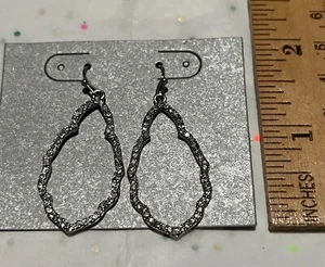 NEW Silver Plated Accessories Loops w White Rhinestones Fashion Earrings 1.5x.5 - Picture 1 of 6