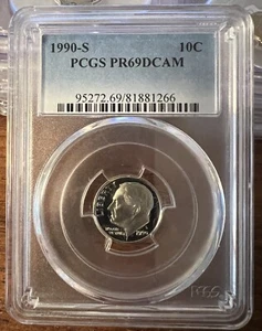 1990- S ROOSEVELT DIME PCGS PR69DCAM #G564 - Picture 1 of 2