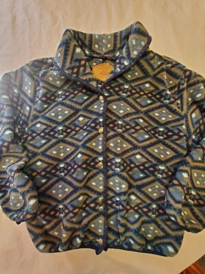  Woolrich Aztec Woman's M Fleece Snap Up  Jacket Blue  Pockets USA Vintage B17 - Image 1 of 4
