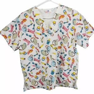 Expo Uniform Womens Mock Wrap Scrub Top Medium M White Makeup Medical - Picture 1 of 7