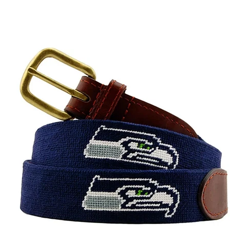 NWT Smathers & Branson Seattle Seahawks Mens Needlepoint Belt 38 Navy MSRP$175 Cover
