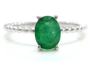 1.00 Carat Natural Emerald in 14K Solid White Gold Women Solitaire Ring - Picture 1 of 6