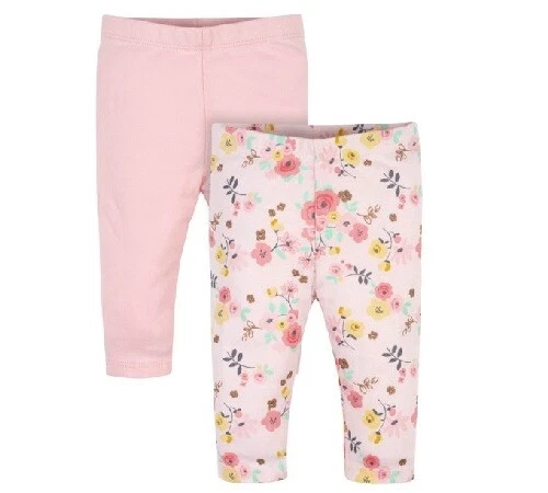 Gerber Cotton Baby Girl 2-Pack Pink Floral Pants Size 12 Months