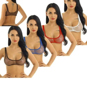 Mujeres Sexy Lencería Sujetador Top Ver a través de Red Chaleco Tanque Camiseta Corta Bralette - Imagen 1 de 41
