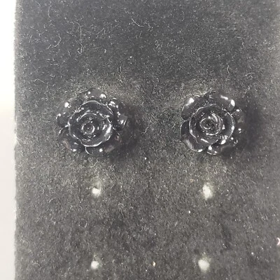Pendientes Rosa Tachonada Flor Negra Gótica Retro Mediados de Siglo Modernista Boho 0.5" Foto 1 de 4