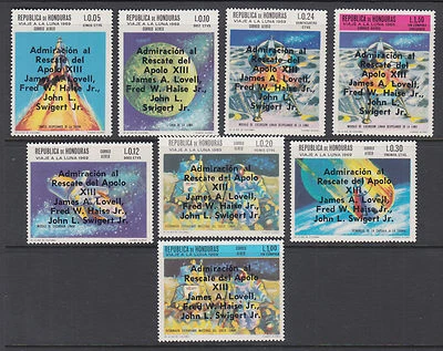 Honduras Sc C458 footnote, MNH. 1970 Apollo XIII Astronauts overprints, cplt set - Image 1 of 2