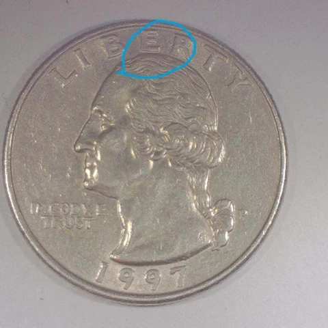 1997 P Error Washington Quarter Coin Die Crack Obverse Liberty Cover