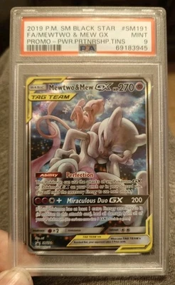 MEWTWO & MEW GX PSA 9 2019 POKEMON SM BLACK STAR PROMO SM191 FULL ART Tag Team  - Image 1 of 2