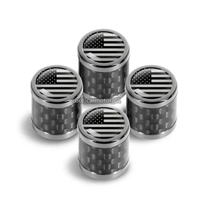 4x Carbon Fiber Black Gray US American Flag Car Truck Wheel Tire Valve Stem Cap - Picture 1 of 2