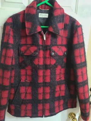 Saint Laurent Paris YSL Mens Red & Black Buffalo Check Wool Jacket Size 50 Italy - Image 1 of 4