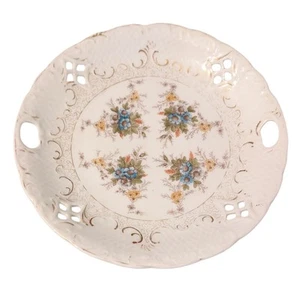 Joseph Schachtel JS Germany Porcelain Floral Plate Platter Open Handles Vintage - Picture 1 of 9