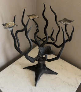 Vintage handgeschmiedet Eisen BAUM geformt BRUTALIST skulpturaler KANDELABER Kerzenhalter - Bild 1 von 8