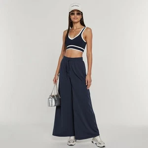 Women Stripe Sleeveless High Waist Wide Leg Set Autumn Daily Outfit - Picture 1 of 7