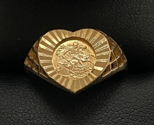 St George & The Dragon Medallion Ring 9ct Gold Small Coin Ring - Size P1/2 - Picture 1 of 12
