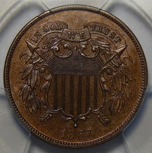 1867 PCGS/CAC PR64BN TWO-CENT PIECE - Picture 1 of 4