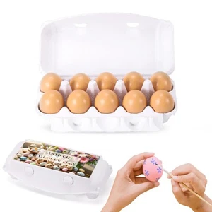 Fake Chicken Eggs, 10-Count Brown Wooden Artificial Eggs in Carton for Painti... - Picture 1 of 6