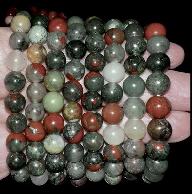 Natural African Bloodstone 8mm Beaded Bracelet Healing Protection - US SELLER - Image 1 of 2