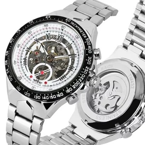 WINNER Men's Automatic Mechanical Skeleton Watch Stainless Steel Wristband - Picture 1 of 4