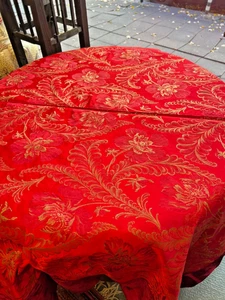 1890's Victorian Velvet Gold Metallic Silk Brocade Jacquard Square Tablecloth 65 - Picture 1 of 24
