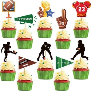 Football Cupcake Toppers – Birthday, Baby Shower & Super Bowl Party Decor (Green - Picture 1 of 5