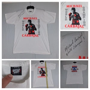 Michael Carbajal Boxing Promo Shirt Screen Stars Single Stitch SIGNED AUTOGRAPH - Picture 1 of 15