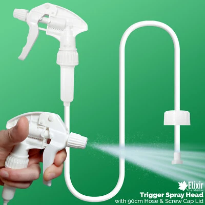 White Plastic Spray Heads & 90cm Hose | Adjustable Replacement Trigger Sprayers - Image 1 of 4