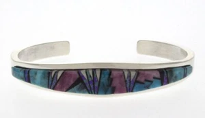 "Stackable" Multi-Color Inlay Bracelet By Navajo Artist Chelle Willie - Picture 1 of 4